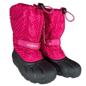 NWT Sorel Pink Polka Dot Insulated Winter Snow Boots Girls Size 6 Youth Kids
